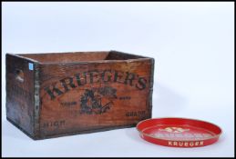 A vintage retro 20th century advertising point of sale wooden shipping crate for Krueger beer of