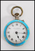 A 19th century silver and enamel small pocket fob watch having a beautiful blue enamel and gilt