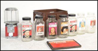 A collection of retro shop display sweet jars ( seven ) complete in transportation case, each jar