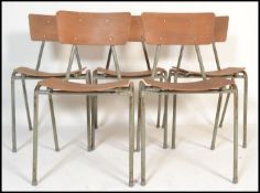 A set of 6 mid 20th century retro tubular metal and plywood stacking chairs - dining chairs of