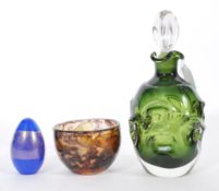 Bo Borgstrom - Åseda Glasbruk a vintage green glass Thumbprint bottle decanter with glass stopper