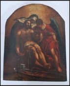 A 19th century Religious Ecclesiastical oil on board painting depicting one of the stations of the