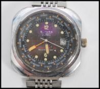 A vintage 20th Century Sicura / Breitling Globetrotter automatic watch having luminous hands and