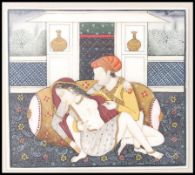 A 19th century Indian erotic carved and hand painted and gilded ivory panel of a lady and gent in