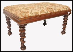 A 19th century Victorian mahogany barleytwist oversize / large foot stool - ottoman. Raised on