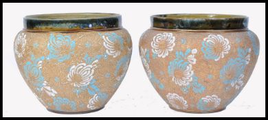 A pair of Royal Doulton large Slaters jardiniere planters - plant pots havingÿ drip glaze cobalt