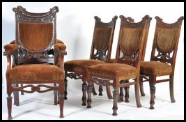 A rare set of 10 Victorian 19th century solid mahogany Arts & Crafts dining chairs. The long run