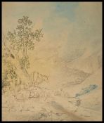 Samuel Colmanÿ ( 1816 - 1840 ) A watercolour painting of cattle on a rocky outcrop, a gentleman in