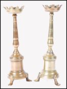 A pair of 17th century white metal / silver plated castle top candlesticks. Each being raised on