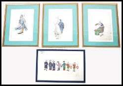 A collection of four 19th Century Chinese gouache paintings on rice paper in vibrant colours to