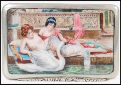 A 19th century enamel top pictorial silver ( tested ) snuff box of rectangular form. The foliate