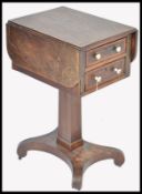 A late 18th century George III mahogany inlalid work box / side table raised on shaped quadruped