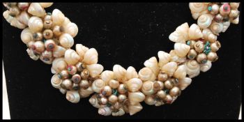 1940s early Miriam Haskell, Frank Hess design seashell necklace and bracelet set having turbo