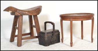 A 19th century Chinese ebonised carry / food box. Sectional interior, with decorative carved