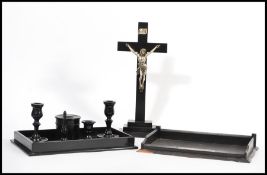 A vintage 20th Century Ebony dressing table set, stamped to the base, together with an ebonised