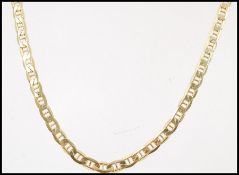 A 9ct gold flat linked necklace chain with a lobster claw clasp. Weight 7.9g.
