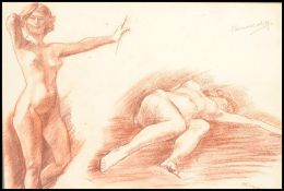 A vintage early 20th century pastel study of a nude lady portrait and reclined. Framed and glazed