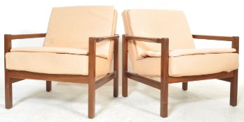 PAIR OF MID CENTURY DANISH INFLUENCE TEAK WOOD ARMCHAIRS