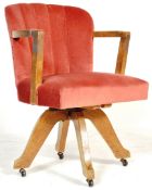 ART DECO 1930'S OAK SWIVEL DESK CHAIR WITH CLAM SHELL DESIGN