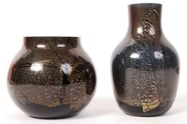BELIEVED ISLE OF WIGHT AZURENE BLACK VASES BY M. HARRIS AND W. WALKER