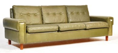 RETRO 20TH CENTURY DANISH MOSS GREEN LEATHER SOFA SETTEE