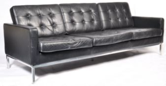 LEATHER & CHROME THREE SEAT SOFA SETTEE AFTER FLORENCE KNOLL