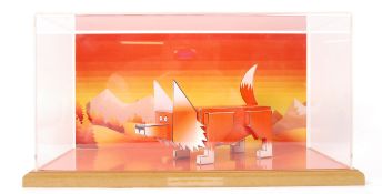 CONTEMPORARY CARDED FOX SCULPTURE WITH AN ACRYLIC DISPLAY BOX