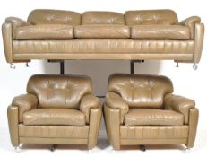 DANISH BUFFALO LEATHER SOFA SETTEE AND ARMCHAIRS BY MADSEN OG SCHUBEL