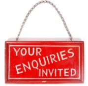 VINTAGE 20TH CENTURY MIRRORED SIGN ' YOUR ENQUIRIES INVITED '
