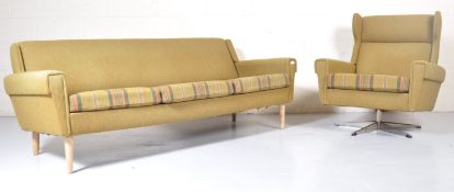 SCANDINAVIAN RETRO SOFA SUITE SOFA SETTEE AND SWIVEL CHAIR
