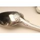 A SET OF FOUR LATE GEORGE III SILVER BASTING SPOONS, maker Eley, Fearn & Chawner, London 1809, in - Image 4 of 4