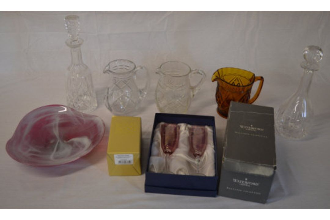 Various glassware including decanters and jugs