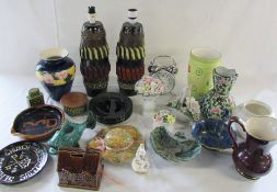 Various ceramics etc in pair of table lamps