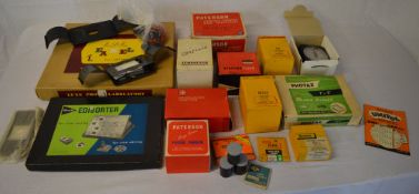 Photography accessories including enlarging meters, safelights, rocker dishes, focus finder,