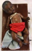 Armand Marseille black bisque head doll with sleeping eyes 341/4K (head detached) in a small