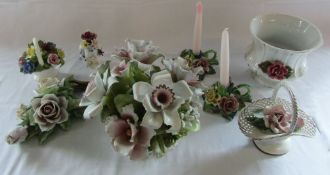 Various floral ceramics inc Capodimonte and Aynsley (some af)