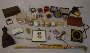 Mixed lot including stone eggs, brass bottle opener, brass photo frame,