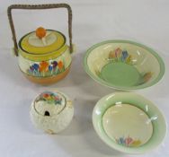 4 pieces of Clarice Cliff inc crocus pattern biscuit barrel (af),