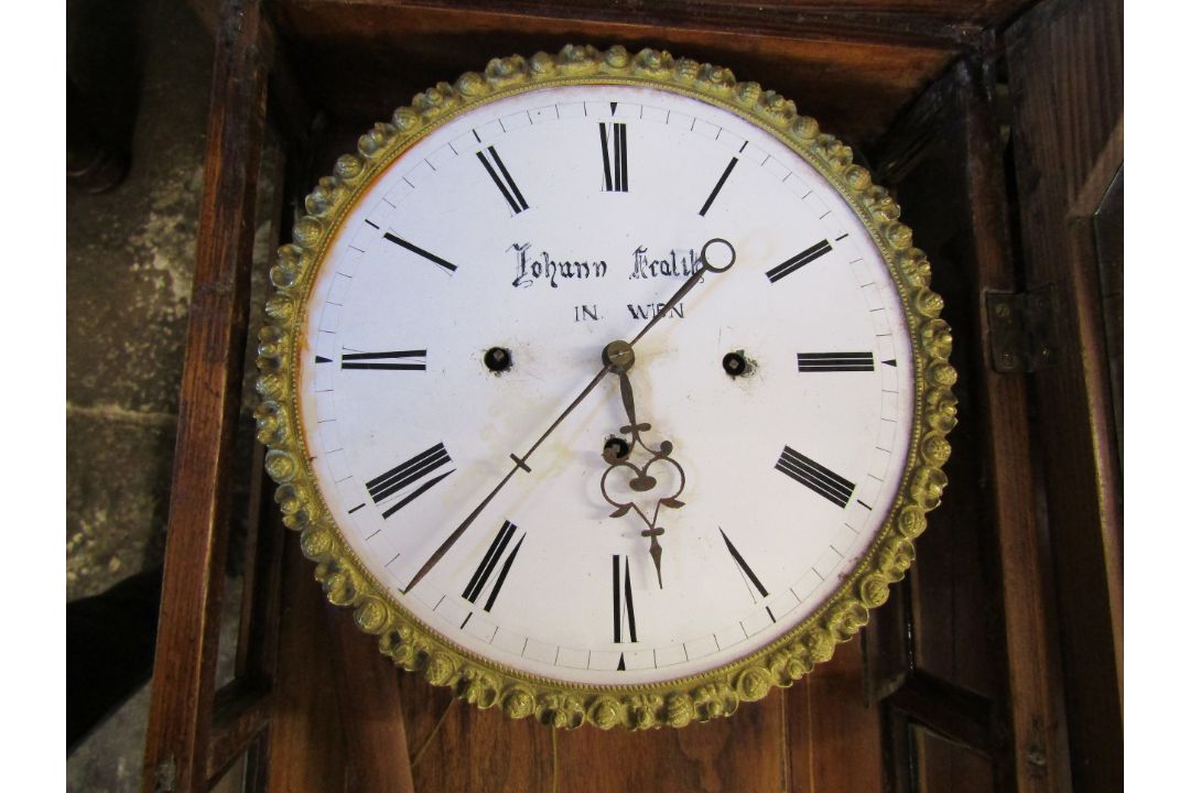 Vienna regulator wall clock maker Johann Kralik in Wien with 3 weights in a cherry wood case with - Image 8 of 12