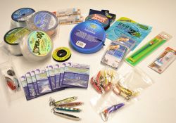 Selection of lures, lines, swivels, hooks et al: some unused Muncho lures, Breton Spinners, quantity