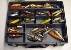 Spinning Baits: A Plano double sided compartmented lure box containing approx 80 double and single