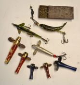 Fishing Lures: to incl 4x various Helical Bull nose devons, quill minnow, and 3x others plus a