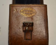 Reel Case: W.J Cummins Maker Bishop Auckland leather block D Shaped reel case - 4