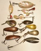 Lures (13): Selection of Pearl Spoons plus a selection of silver and copper spoons such as Hardy
