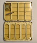 Hardy Bros Fly Box: rare Hardy Bros. black japanned 'Atwood Fly Box' c.1930 with the unique