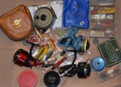 Collection of Reels and Accessories: Mitchell 301 RHW fixed spool reel c/w spare spool retaining