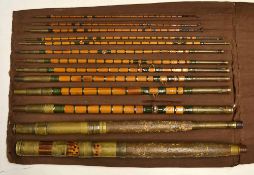 Rare Vic Valise Split cane trout and salmon fly rod: comprising 2 handles one with decorated whole