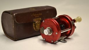 Abu Ambassadeur 6000 red level wind multiplier reel, 4 screw, single counterbalance white handle