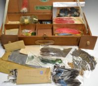 Salmon Fly-tying Materials: A cedar-wood box 28ins x 12ins, containing a cornucopia of exotic