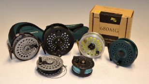 Various trout fly reels (5): fine Ryobi 680 MG Super Light Magnesium brook trout fly reel unused